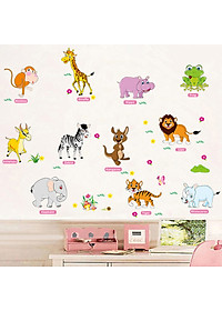 Decal dán tường dán kính Các con vật bằng tiếng anh cho bé AM9215