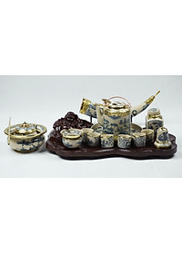 Bộ ấm tích men rạn Bát Tràng bọc đồng cao cấp