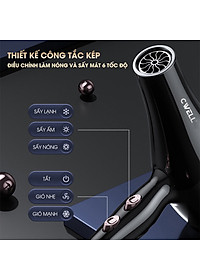 Máy sấy tóc CWELL công suất lớn 1800W-2500W C03HD, 6 chế độ tùy chỉnh nóng/lạnh, thiết kế chuẩn Salon