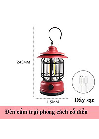 Đèn Cắm Trại, Đèn Camping Phong Cách Cổ Điển, Đèn Pin Sạc Tích Điện USB, Đèn Măng Xông - Hàng Nhập Khẩu