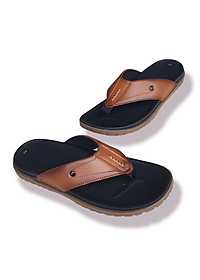 Dép nam xỏ ngón màu nâu Trường Hải quai dép da bò thật đế cao 2.5cm  thời trang nam cao cấp D135N