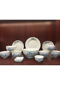 Bộ bàn ăn 12 sản phẩm Bát Tràng vẽ sen cao cấp