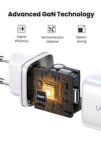 Ugreen UG15327CD294TK 45W 2C GaN chuẩn cắm EU chân tròn Màu Trắng Củ sạc nhanh 2 cổng USB-C - HÀNG CHÍNH HÃNG