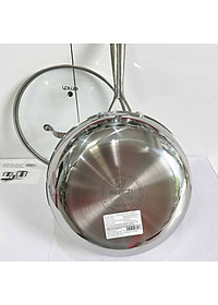 Chảo Inox 304 Cao Cấp 3 Lớp Đáy Liền Elmich Trimax kèm vung kính - Hàng chính hãng