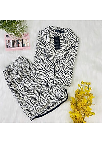 Đồ bộ mặc nhà nữ Pijama lụa VILADY - B136 kiểu đồ bộ ngắn họa tiết vằn đen siêu dễ thương, chất liệu lụa Pháp ( lụa latin)