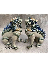 Tượng tiểu cảnh Kì Lân ngồi men rạn gốm sứ Bát Tràng