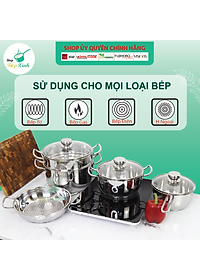 Bộ Nồi Xửng Hấp Quánh Chảo Caro Inox 430 Bếp Từ 3 Đáy 5 Món Fivestar