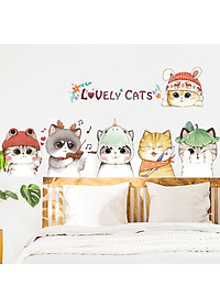 Decal dán tường cho bé Sticker dán tường in chất lượng cao có keo mặt sau mẫu Những Chú Mèo Cute ZH75
