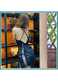 Q10 Váy ngủ nữ hai dây chéo lưng ren dọc trước sexy  - Đầm ngủ nữ hai dây gợi cảm - Đồ ngủ nữ sexy quyến rũ