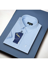 Áo Sơ Mi Nam Công Sở Trung Niên Anton Somianton Xanh Dương Ngắn Tay Kẻ Sọc Vải Sợi Tre   - XNC160