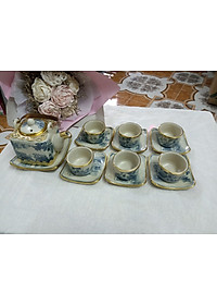 Bộ ấm chén men rạn cổ bọc đồng gốm sứ Bát Tràng