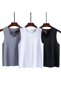 Áo lót nam áo ba lỗ body sát nách cổ chữ V vải lụa lạnh mát không đường may cao cấp