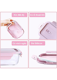 Bộ 2 Hộp Cơm Văn Phòng, Chất Liệu  Thủy Tinh Chịu Nhiệt Tốt, Nắp Nhựa PP Cao Cấp An Toàn Sức Khoẻ Kèm Túi Xách Tiện Lợi- Hàng Chính Hãng MINIIN