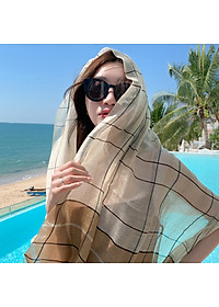 Khăn Choàng Quàng Cổ Voan Lụa Kim Tuyến Cao Cấp Sọc Caro (Nhiều Màu)