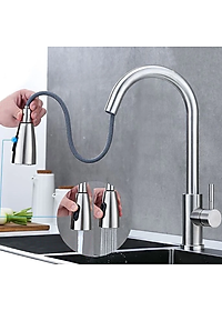 Vòi rửa chén KG53 nóng lạnh dây rút cao cấp inox304, dùng cho mọi bồn rửa chén bát nhà bếp, dây rút dễ tiện dụng ,2 chế độ nước kèm dây nóng lạnh 40cm - Hàng chính hãng