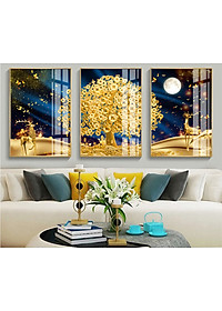 Bộ tranh treo tường 3 tấm trang trí phòng khách, phòng ngủ phong cách mỹ thuật hiện đại chất liệu cán pvc gương:4420L15S