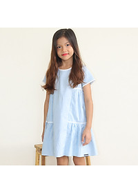 Đầm Bé Gái Kika Kẻ Xanh Blue Phối Viền Trắng K126