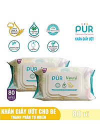 Combo 2 gói Khăn giấy ướt Pur 80 tờ thành phần tự nhiên cho bé