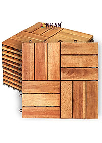 Combo 9 Ván Sàn Gỗ Tự Nhiên Màu Nâu Vàng, Vỉ Gỗ Lót Sàn Ban Công, Sân Vườn, Hồ Bơi, Phòng Spa, Siêu Bền, Chịu Nước Tốt, Chống Trơn Trượt, Tiêu Chuẩn Xuất Khẩu