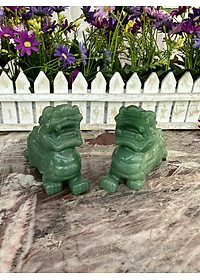 Cặp Tỳ Hưu phong thủy đá thạch anh xanh Aventurine - Dài 10 cm