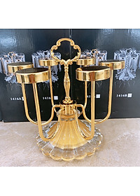 GIÁ ÚP LY CỐC XOAY 360 ĐỘ CHẤT LIỆU KIM LOẠI MẠ VÀNG CHÂN ĐẾ PHA LÊ ÁNH KIM SANG TRỌNG- VD93