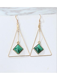 Bông tai tam giác dáng dài đính đá xanh BT104