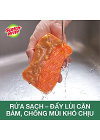 Combo 2 Miếng rửa chén hạt nổi không trầy xước Scotch-Brite 3M đa năng, mút kháng khuẩn, không bám cặn màu cam