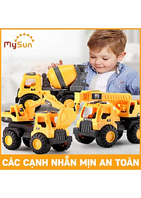 Bộ xe công trình đồ chơi cho bé mô hình xe ô tô cần cẩu máy xúc múc xe ben cở cát xe bồn trộn bê tông đồ chơi