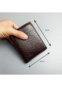 [Da thật] Ví nam da bò vân da voi, Ví đứng nam da thật WS114 (Nâu) - 100% da bò thật, BH 3 năm