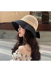 Nón nữ đi biển đẹp mũ rộng vành chống nắng UV cho nữ chất liệu cói vải gấp gọn dona2203204