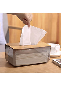 HỘP ĐỰNG GIẤY ĂN NHỰA MIKA TRONG SUỐT NẮP GỖ TRE PHONG CÁCH BẮC ÂU