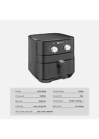 Nồi chiên không dầu Elmich AFE-3948, dung tích 3.5L, công suất 1500W, công nghệ chiên Rapid Air giúp chiên, rán thức ăn chín đều và ngon - Hàng chính hãng