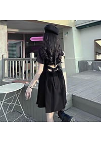 Váy sơ mi logo thắt nơ eo thể thao - Đầm hở lưng cá tính 2022