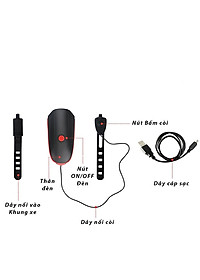 Đèn Pha Xe Đạp Có Còi/Kèn - Pin Mạnh 1200mAh - Sáng Tới 5 Giờ Liên Tục - 3 Chế Độ Sáng - Còi To - Chống Nước - Màu Đỏ - Chính hãng DoDoDios