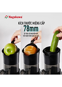 Máy ép chậm Nagakawa NAG0818 (200W) - Trục ép 6 phân đoạn kiệt bã - Ống tiếp thực phẩm lớn - Hàng chính hãng