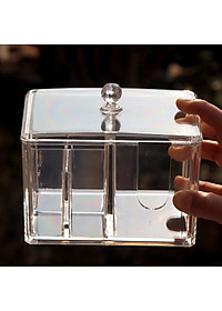 Hộp Đựng Bông Tẩy Trang Và Tăm Bông 2 Ngăn Nhựa Meca Cao Cấp HBH