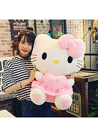 Gấu Bông Mèo Kitty Ôm Tim Siêu Dễ Thương (25cm--->60cm) Hàng Cao Cấp Loại 1 Chất Lượng Cao, An Toàn Cho Trẻ Nhỏ