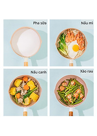 Chảo Chống Dính Sâu Lòng Đáy Từ Vân Tổ Ong Size 18cm Có Tay Cầm Gỗ-Nồi Nấu Mì Màu Pastel Lúa Mạch- Hàng Loại 1 Chính Hãng MINIIN