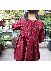 Váy đầm bé gái hoa nhí dài tay màu đỏ đô