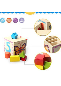 Đồ chơi lồng hộp vuông thả khối, đồ chơi tháp xếp chồng thả hình khối tập đếm gỗ đa chức năng thông minh cho bé