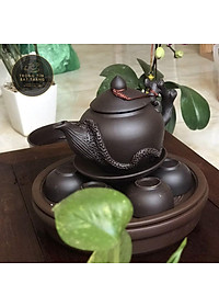 Bộ Ấm Chén Trà Đạo Gốm Tử Sa Bát Tràng Đắp Nổi Hoa Phù Dung Dáng Thủy Bình Dung Tích 400ml (Bộ Ấm Chén) ATSML 02.2