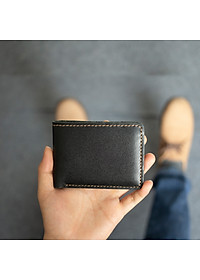 Ví mini nam da bò sáp ngựa điện Crazyhorse V125 cao cấp, bóp đựng thẻ da thật, đường chỉ tinh tế, ví nam nhỏ gọn dáng đứng, fullbox, thương hiệu Bụi leather chuyên đồ da thật