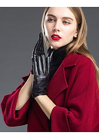 Găng tay da cừu nữ cao cấp - BHY8758 Bao tay da nữ, Da thật không bong tróc đứt gãy