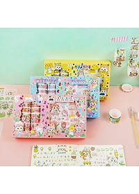 Hộp 10 Washi Tape 10 Sticker Cô Bé Cute Dễ Thương Băng Keo Dính Hình Dán Stickers Trang Trí Sổ Tay Xinh