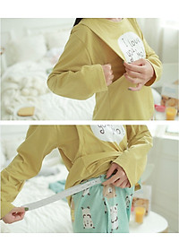 Bộ Đồ Bầu Và Sau Sinh Azuno AZ1014 Mặc Nhà Dài Tay Thu Đông Có thiết Kế Khe Mở Cho Con Bú Tiện Lợi