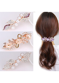 Kẹp tóc đính ngọc trai, hình lá đính cườm