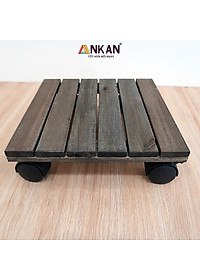 Đế Lót Chậu Cây Có Bánh Xe Thương Hiệu ANKAN, Đế Để Chậu Cây, Mặt Vuông Bằng Gỗ Tràm, Màu Đen Đường Kính 30 Cm, Tải Trọng 80kg - Hàng Xuất Khẩu
