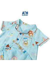 Bộ quần áo ngắn unisex họa tiết Gấu xanh xô sợi tre - AICDBTU4EFHB - AIN Closet