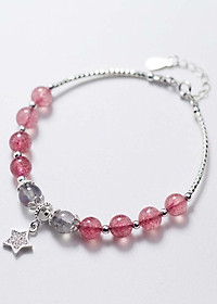 Vòng tay đá thạch anh dâu phối xà cừ xám và charm sao - Ngọc Quý Gemstones