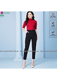 Quần baggy nữ Hiền Trần BOUTIQUE cạp cao form dáng đẹp đồ công sở đai vải vuông cúc lệch